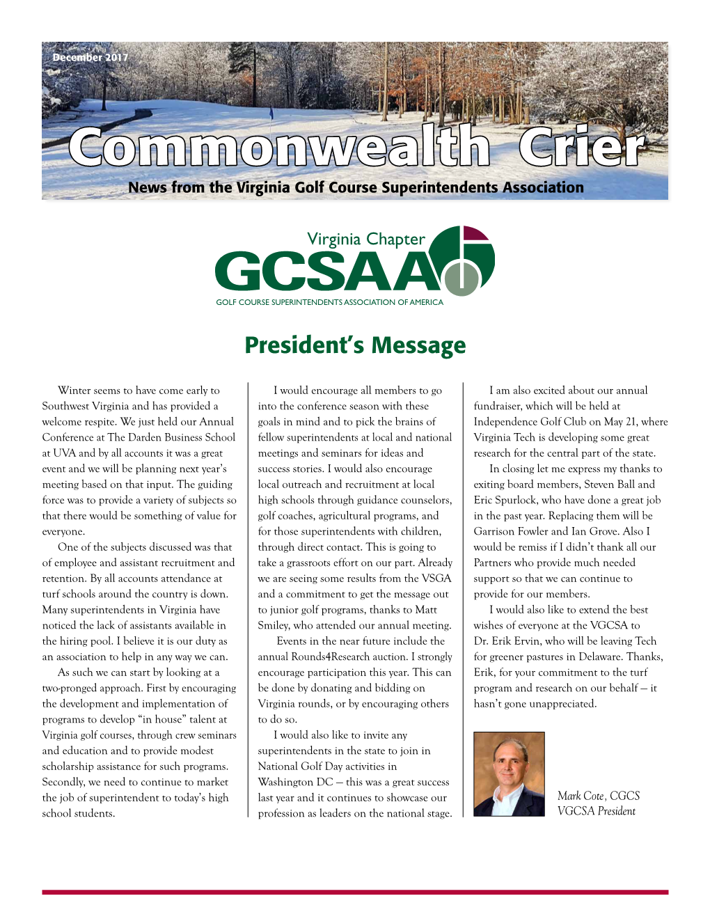 Commonwealth Crier News from the Virginia Golf Course Superintendents Association