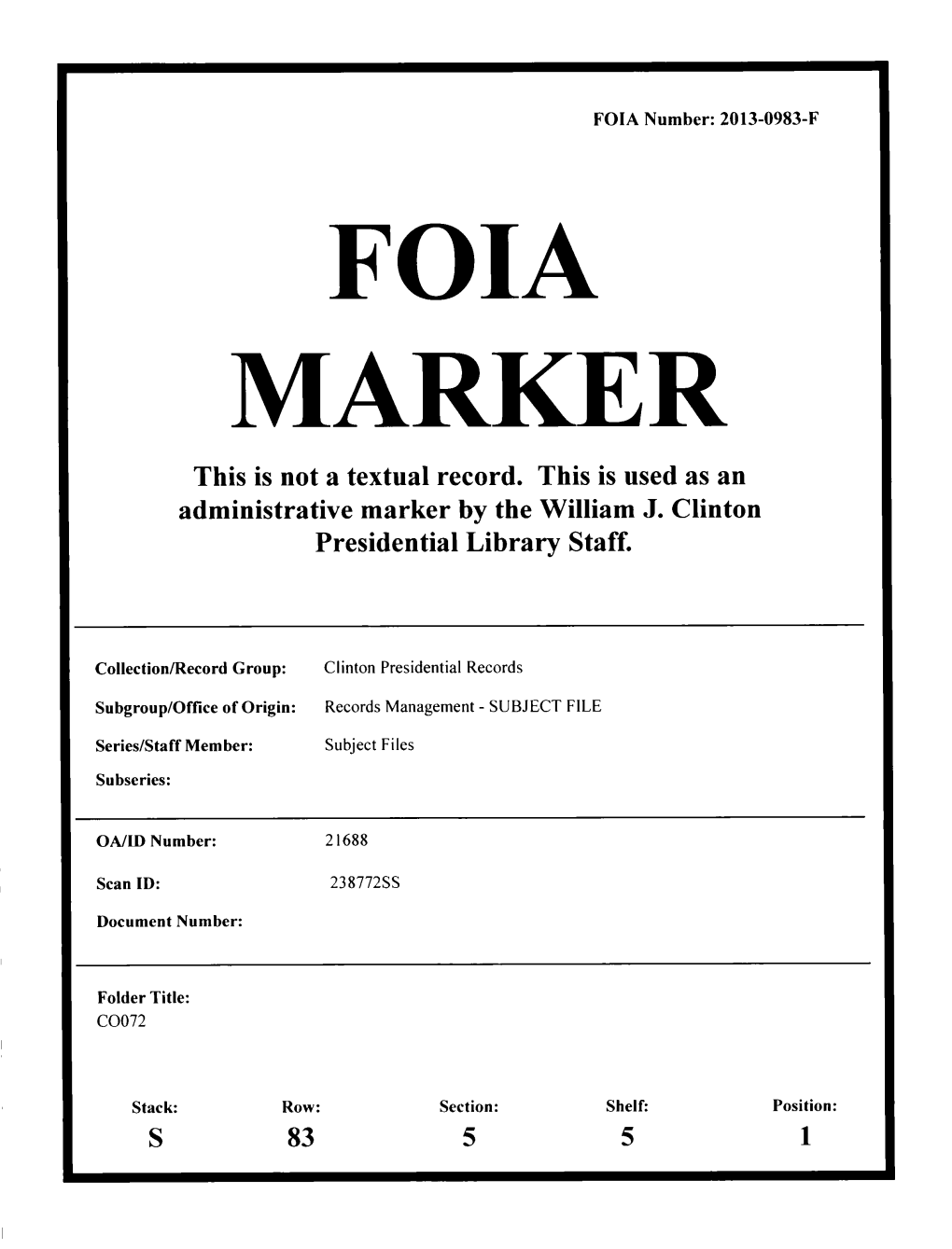 FOIA MARKER This Is Not a Textual Record