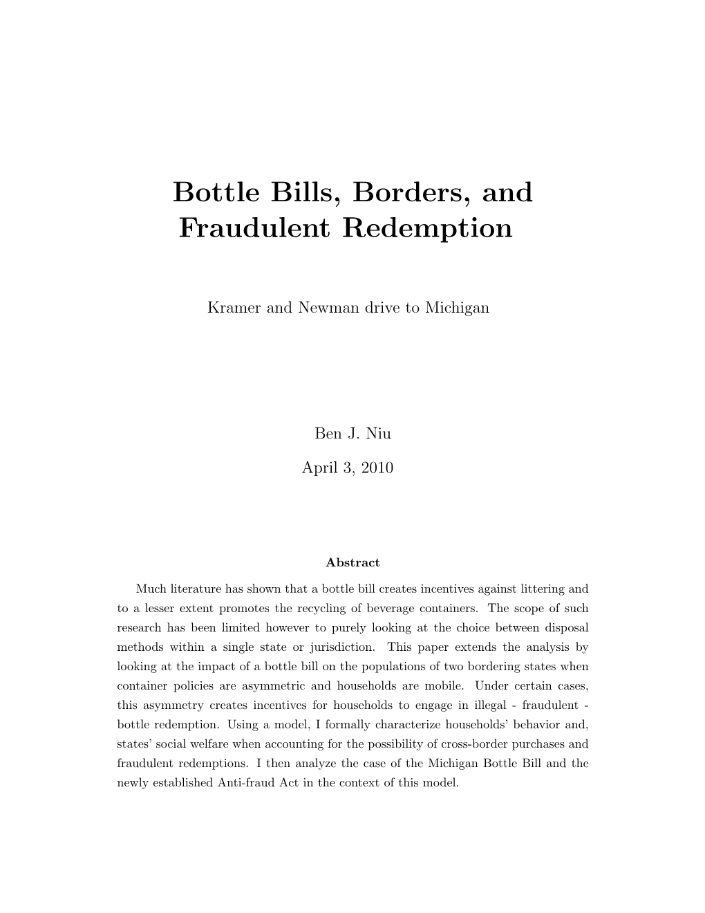 Bottle Bills, Borders, and Fraudulent Redemption