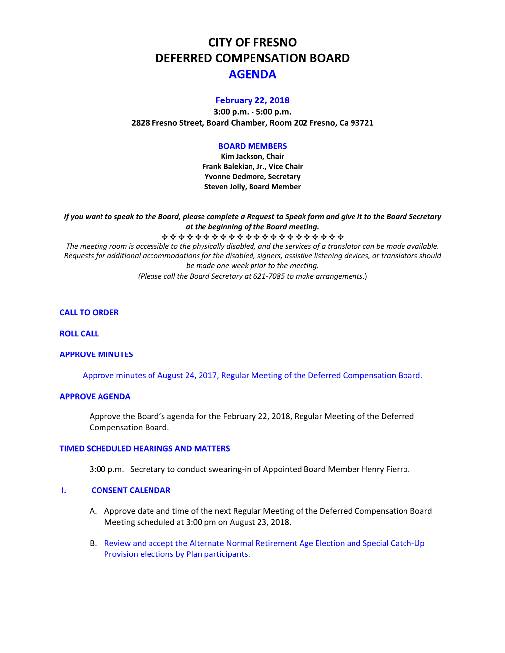 City of Fresno Deferred Compensation Board Agenda