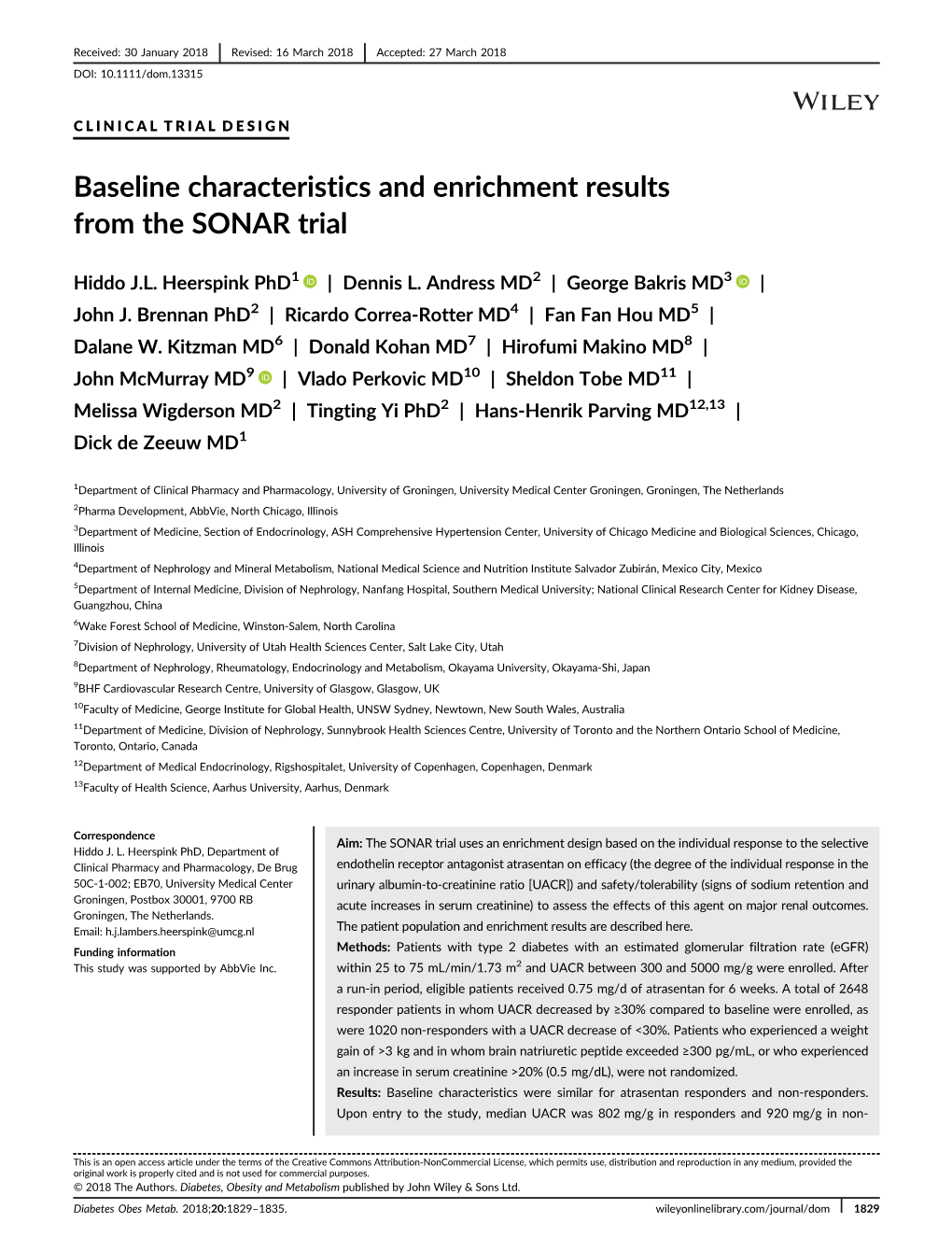 (SONAR) Trial: a Cet Diabetes Endocrinol