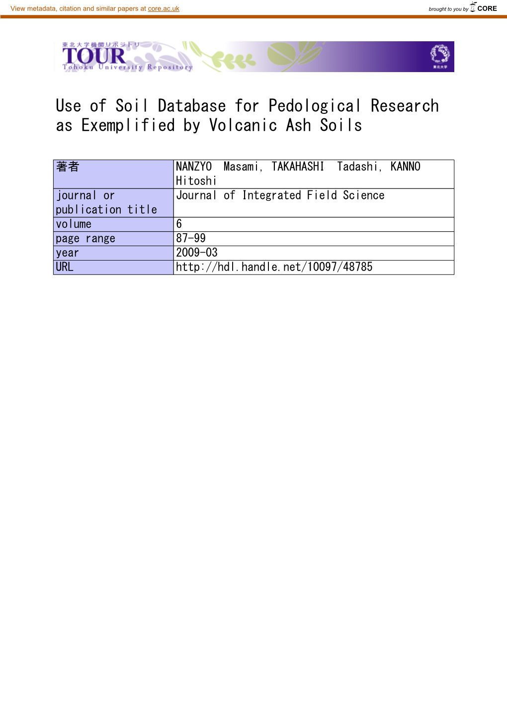 Use of Soil Database for Pedological Research As Exemplified by Volcanic Ash Soils