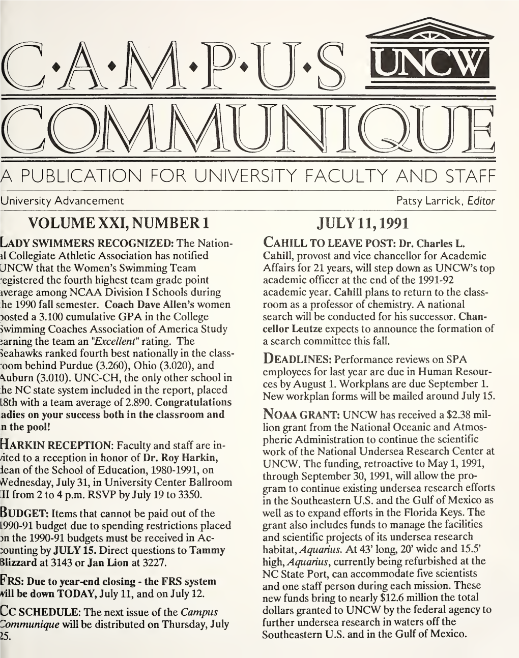 Campus Communique for Cabinet Notes