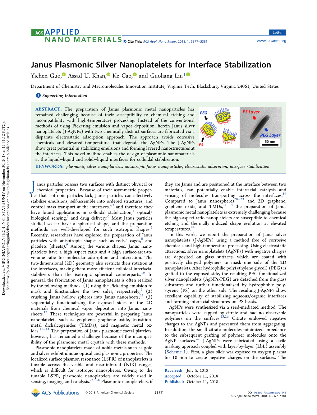 Janus Plasmonic Silver Nanoplatelets for Interface Stabilization Yichen Guo, Assad U