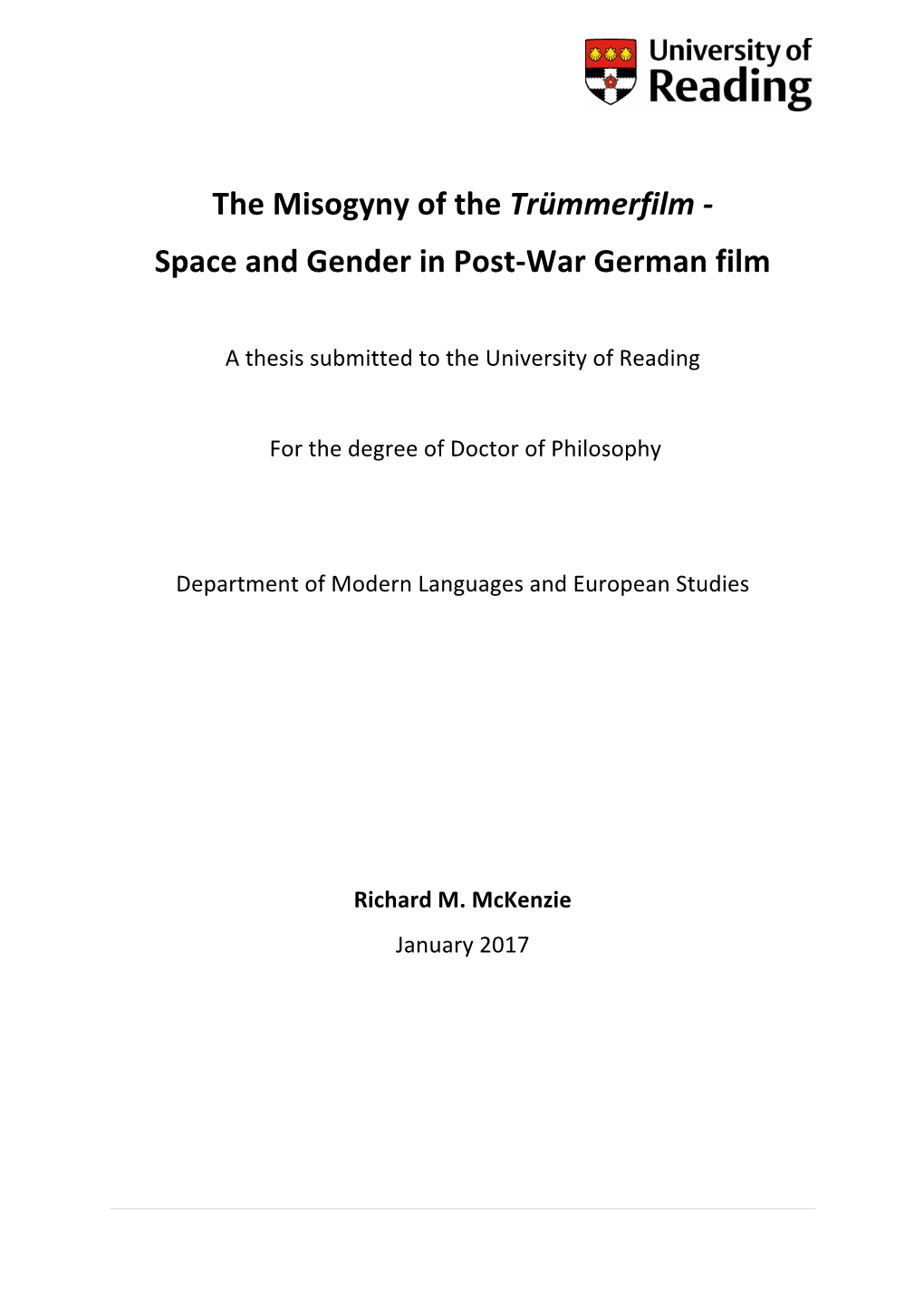 Space and Gender in Post-War German Film