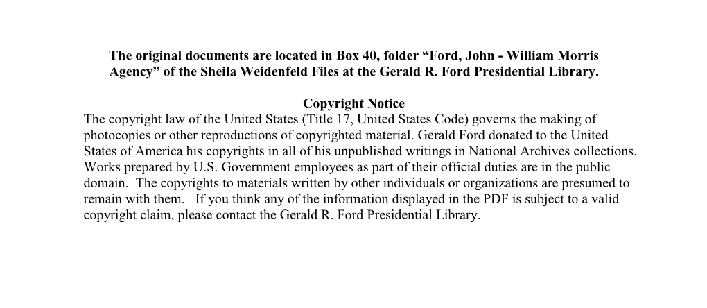 Ford, John - William Morris Agency” of the Sheila Weidenfeld Files at the Gerald R