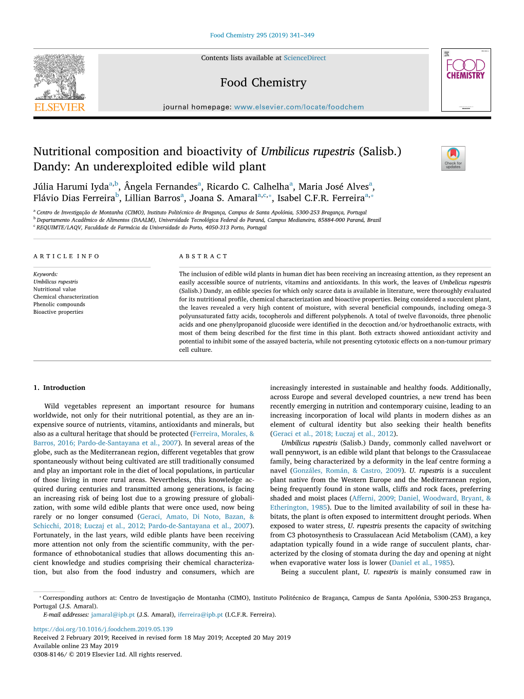 Nutritional Composition and Bioactivity of Umbilicus Rupestris (Salisb.) Dandy an Underexploited Edible Wild Plant