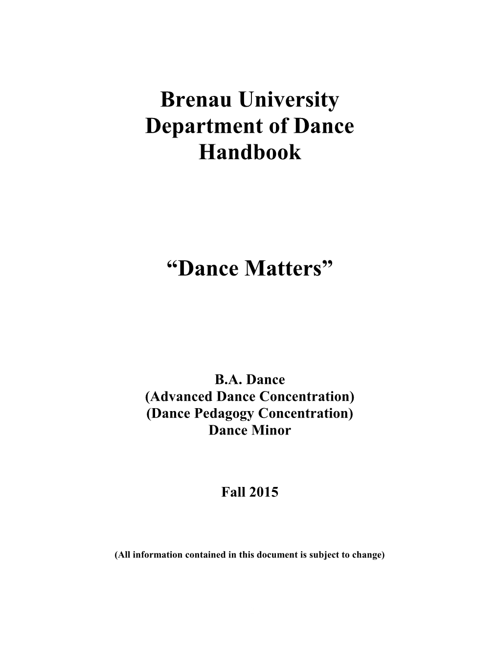 Brenau University Department of Dance Handbook