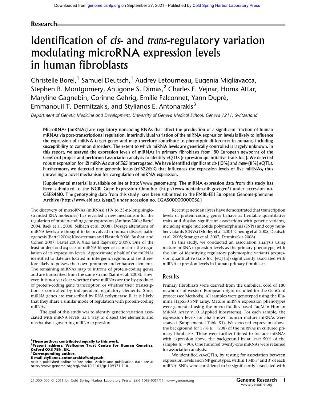 And Trans-Regulatory Variation Modulating Microrna Expression Levels in Human Fibroblasts