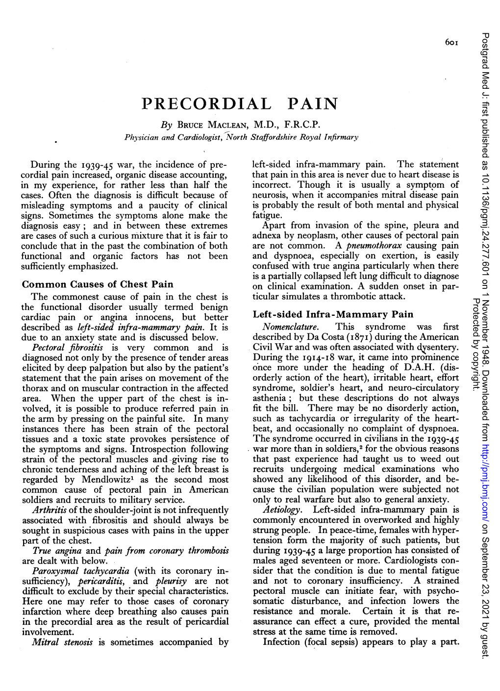 PRECORDIAL PAIN by BRUCE MACLEAN, M.D., F.R.C.P