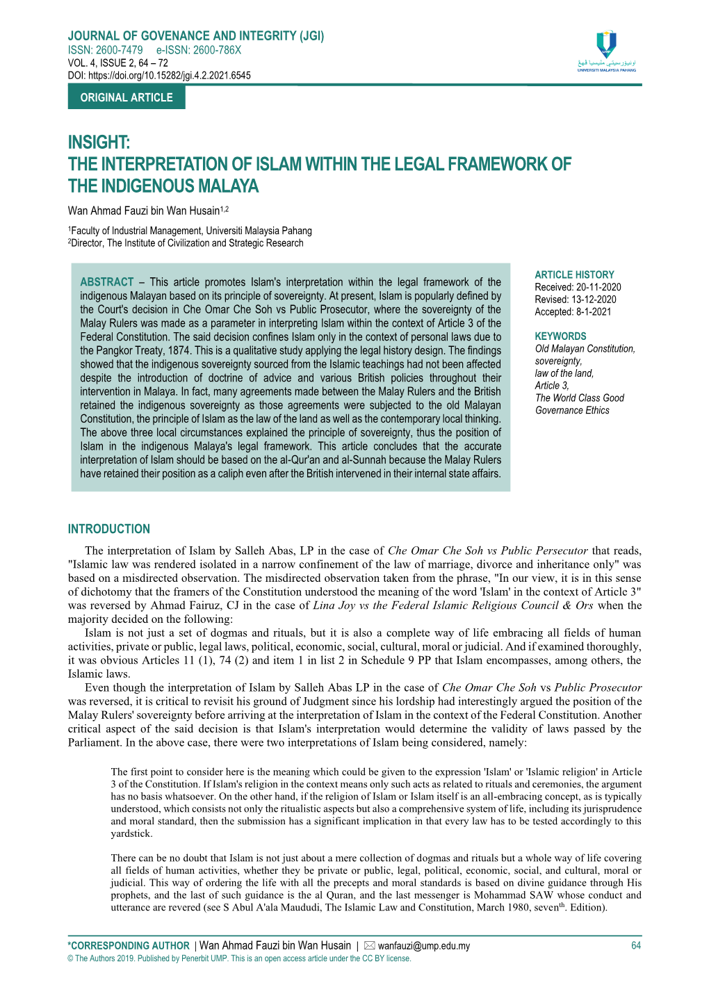 The Interpretation of Islam Within the Legal Framework