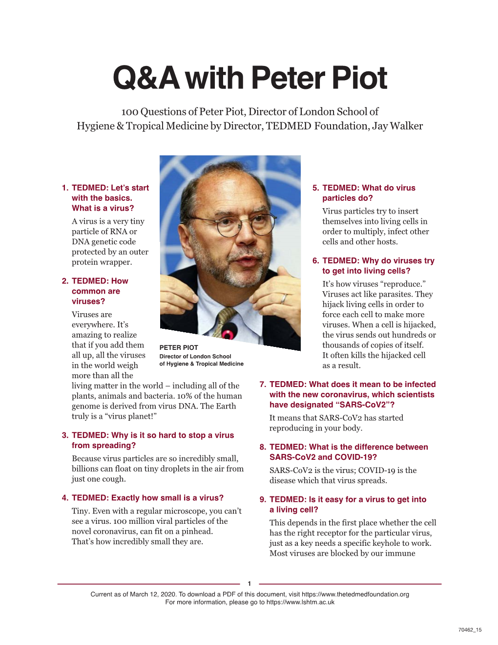 Q&A with Peter Piot