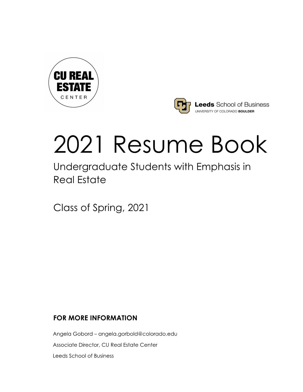 2021 Resume Book Undergraduate Students with Emphasis in Real Estate