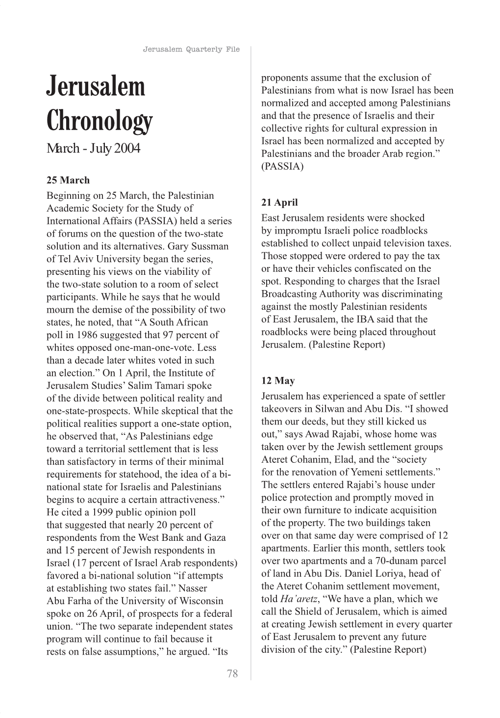 Jerusalem Chronology