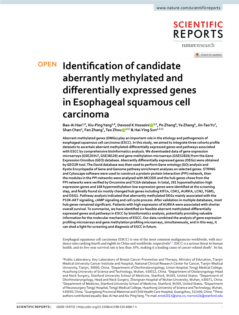 Identification of Candidate Aberrantly Methylated and Differentially