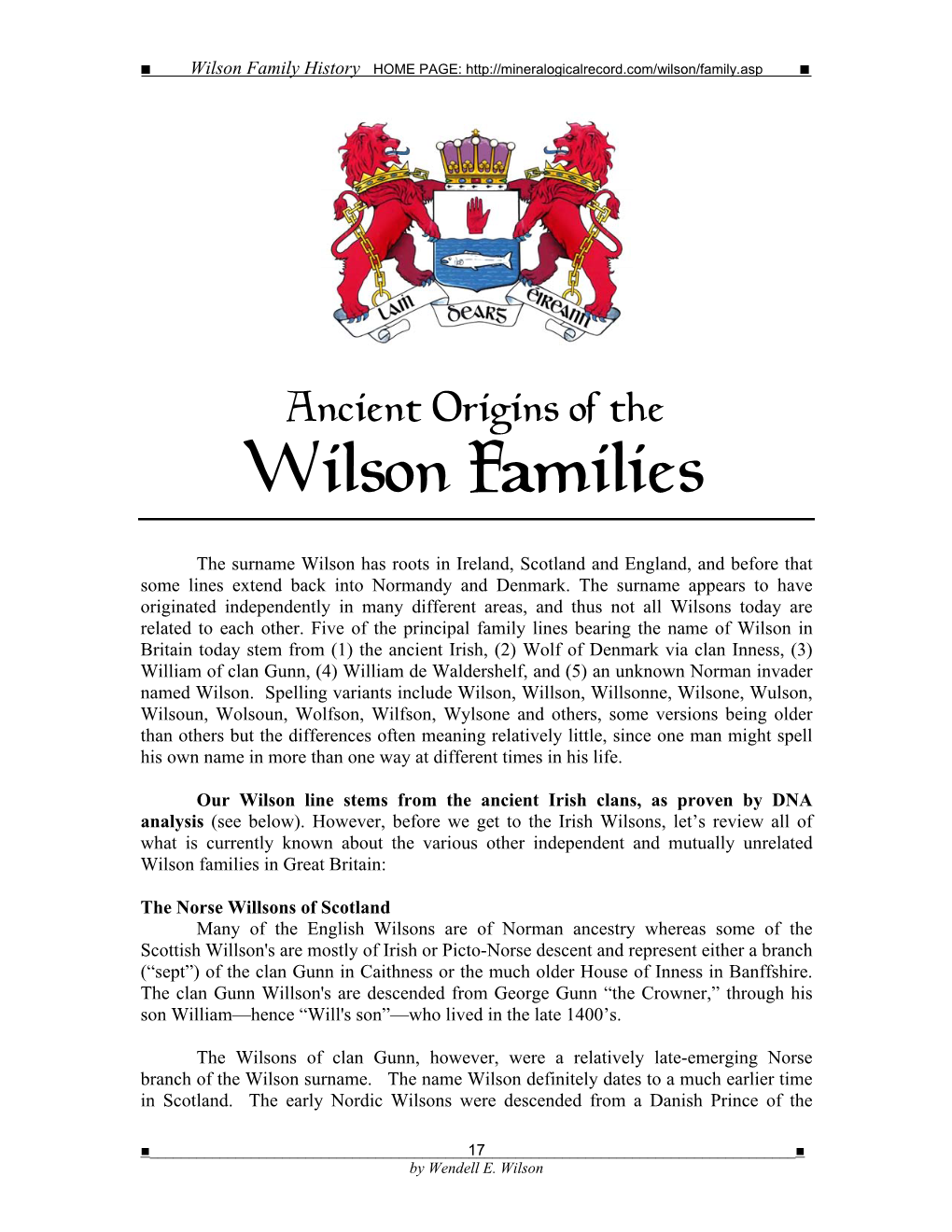 Ancient Origins of the Wilson Families