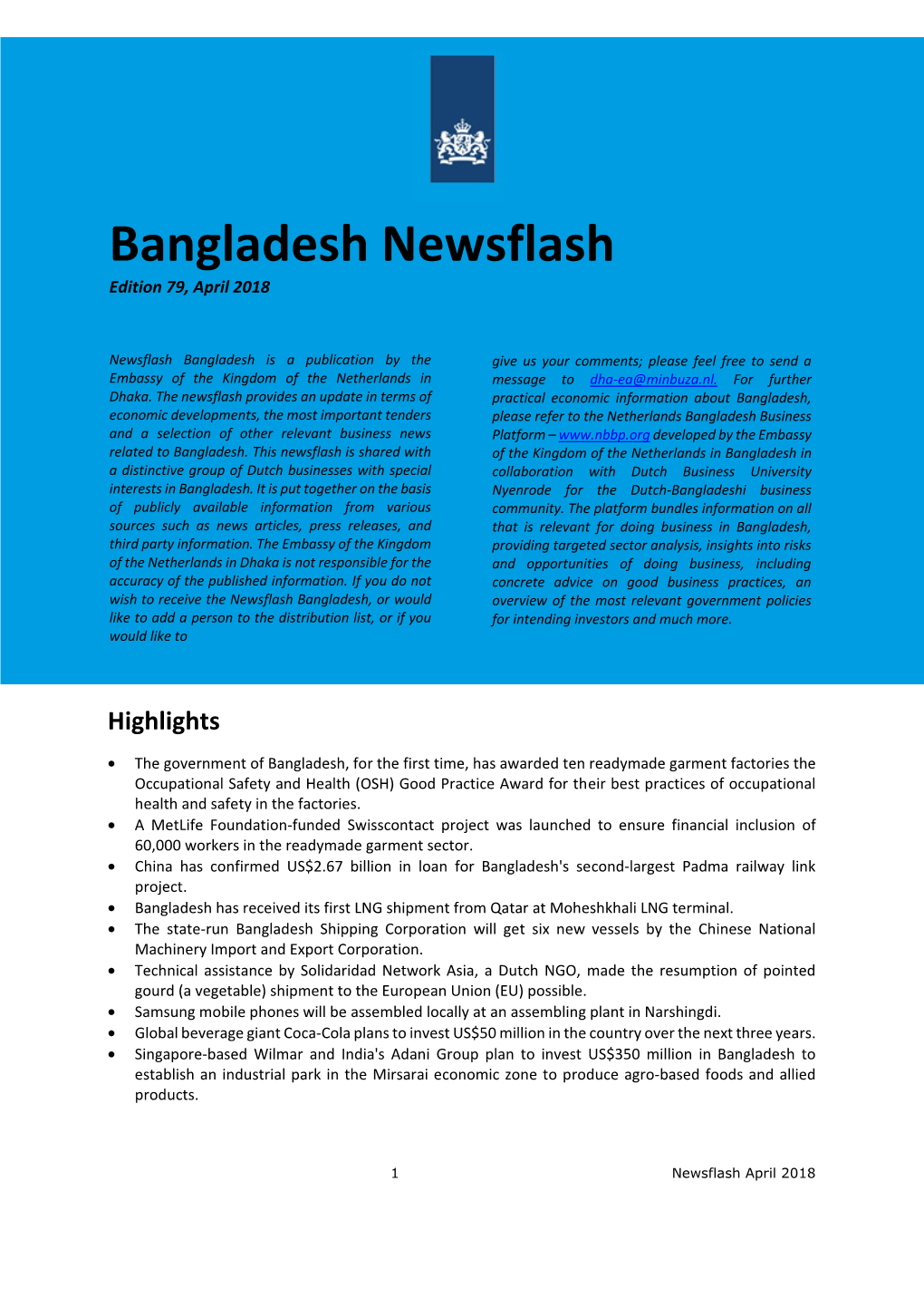 Bangladesh Newsflash Edition 79, April 2018