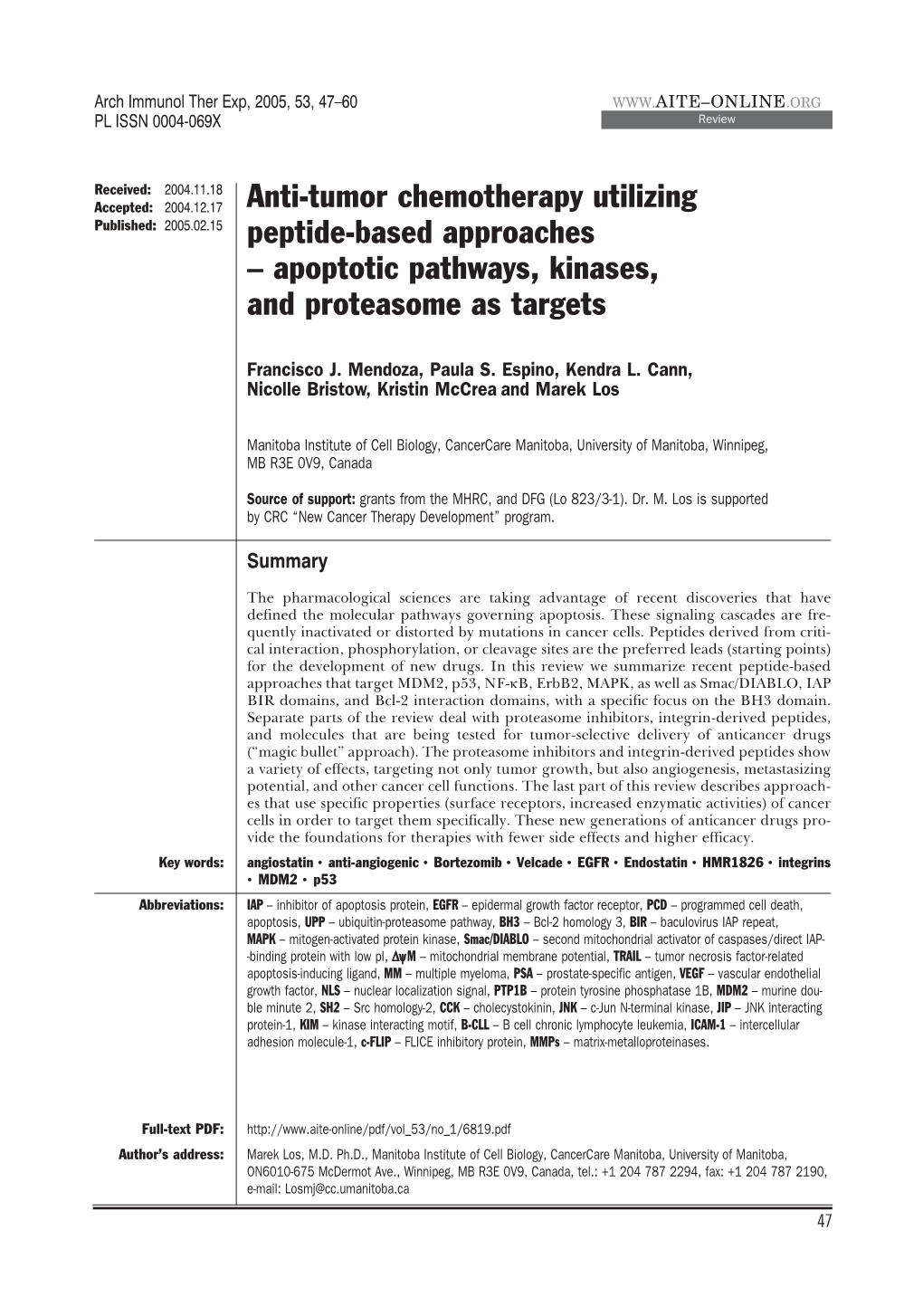 Anti-Tumor Chemotherapy Utilizing Peptide-Based Approaches – Apoptotic Pathways, Kinases, and Proteasome As Targets