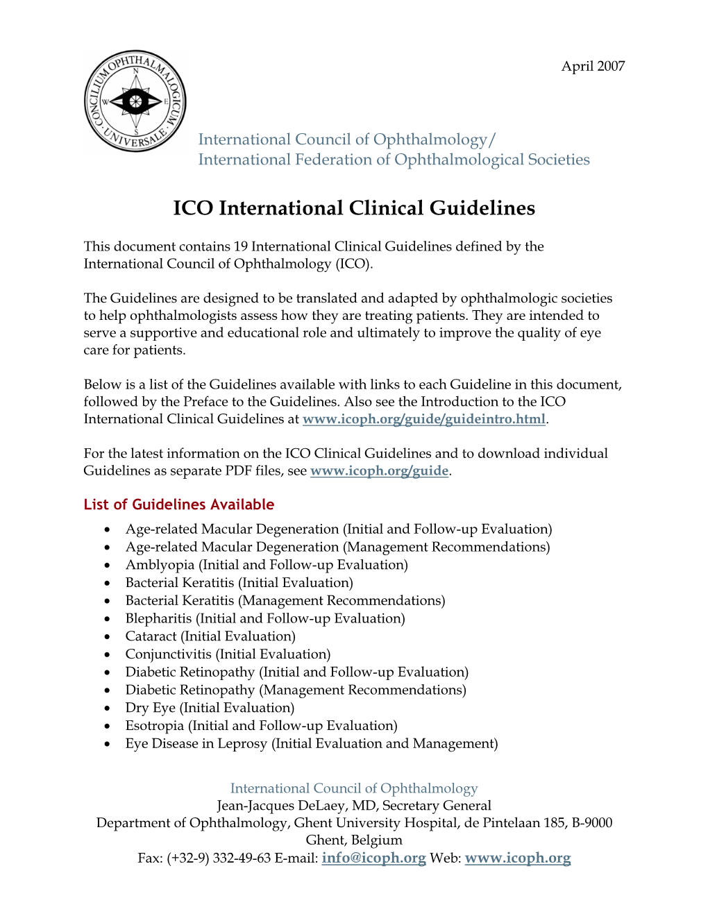 ICO International Clinical Guidelines