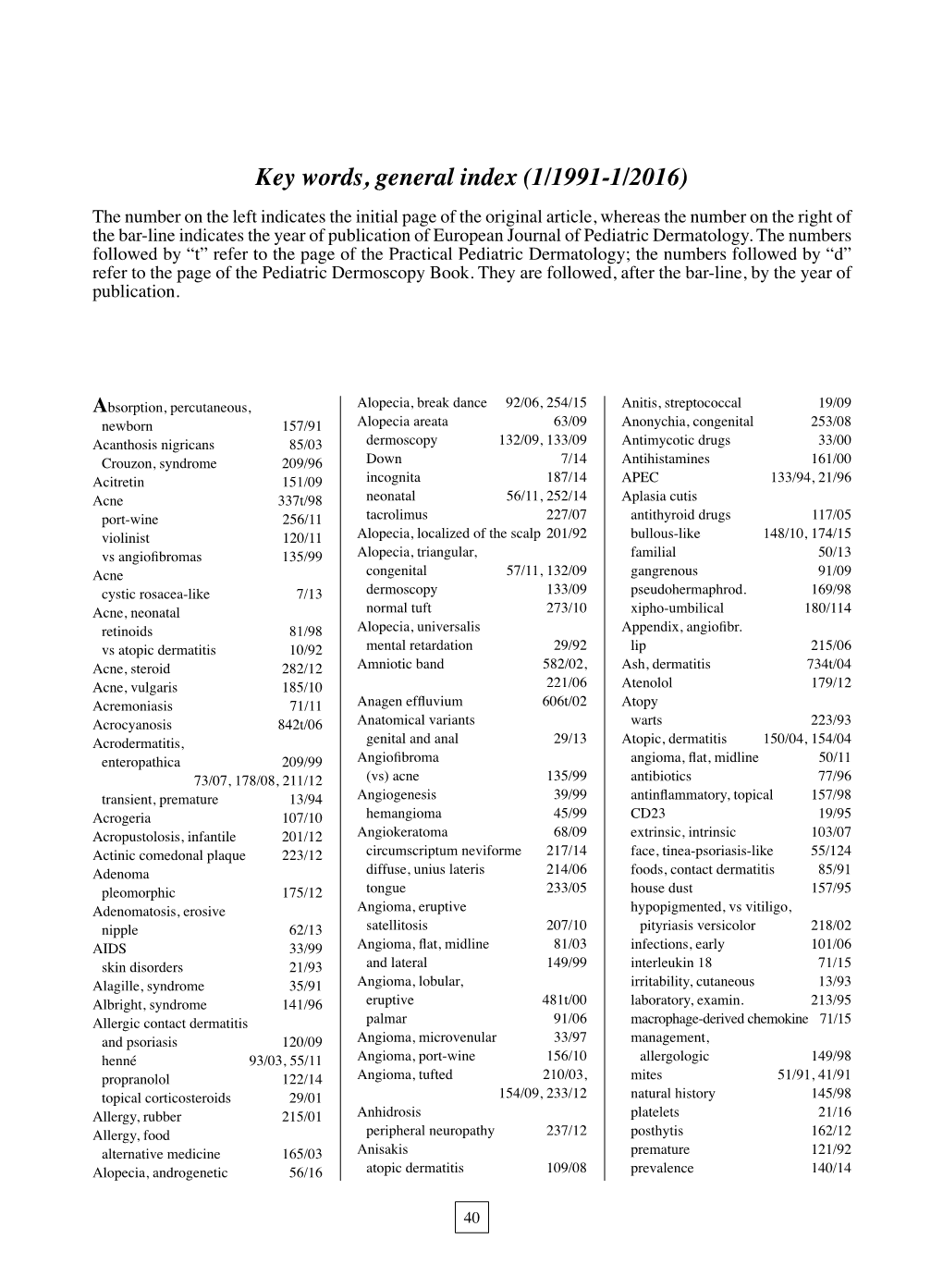 Key Words, General Index (1/1991-1/2016)