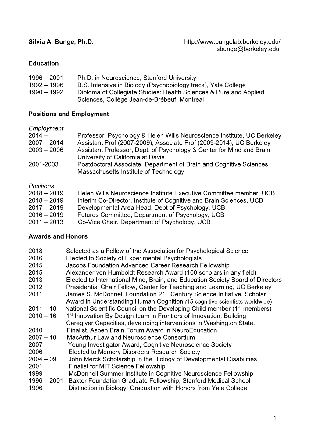 Professor Bunge's CV (Updated Oct 2020)