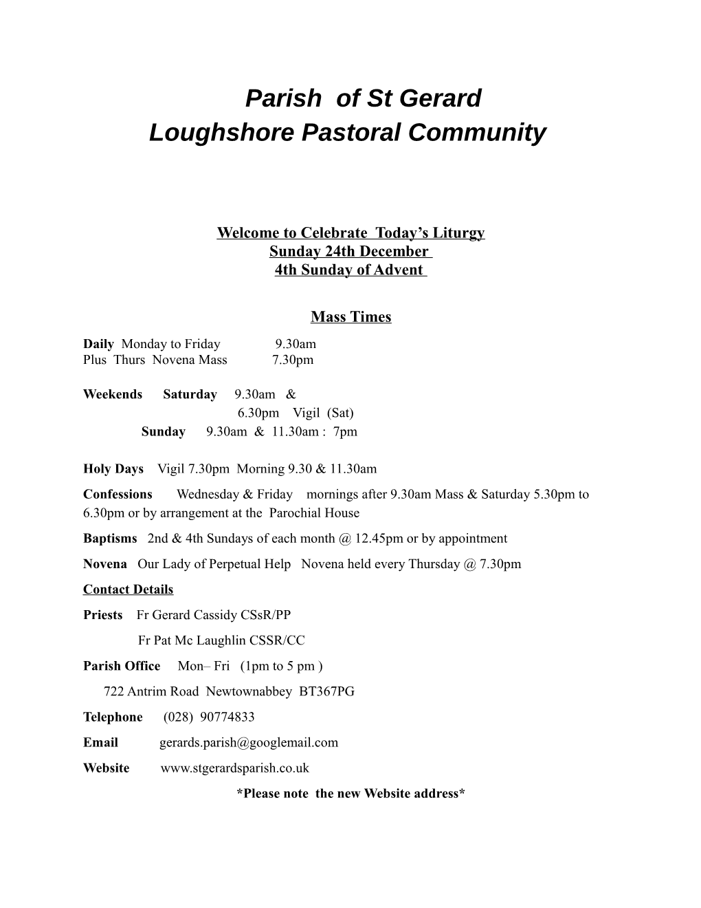 Parish of St Gerard Loughshore Pastoral Community