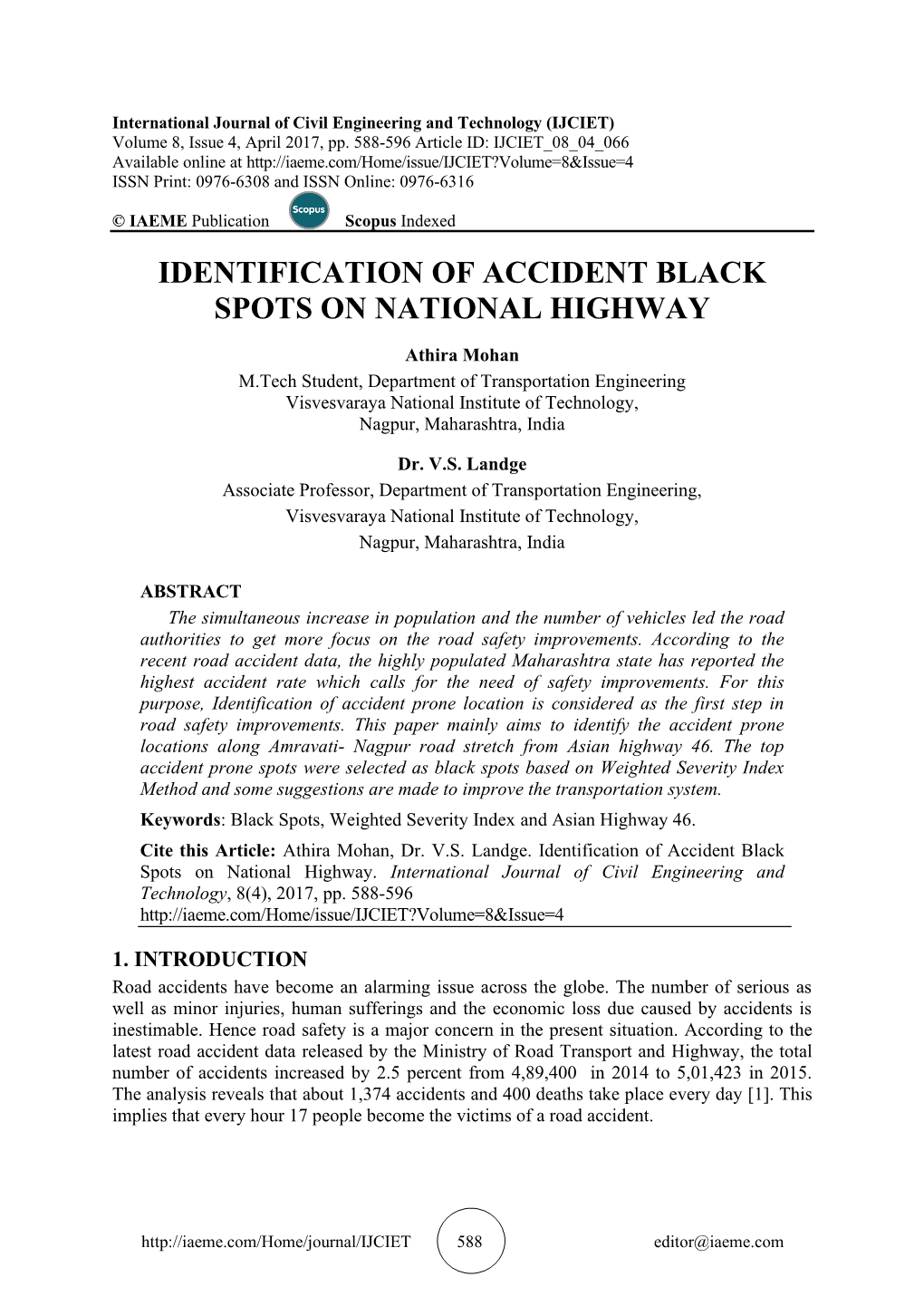 Identification of Accident Black Spots on National Highway