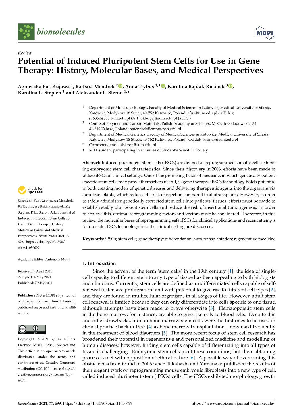 Potential of Induced Pluripotent Stem Cells for Use in Gene Therapy: History, Molecular Bases, and Medical Perspectives