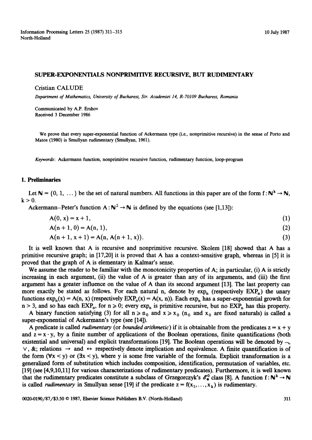 Super-Exponentials Nonprimitive Recursive, but Rudimentary