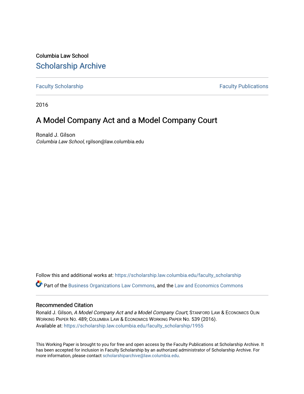 A Model Company Act and a Model Company Court