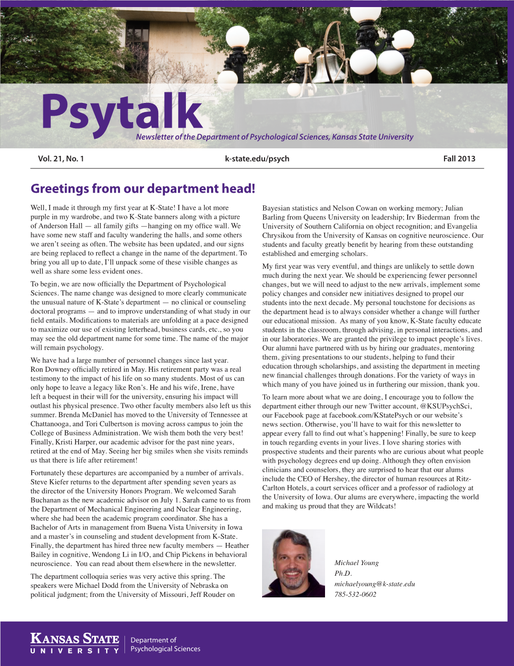 Psytalk Newsletter of the Department of Psychological Sciences, Kansas State University