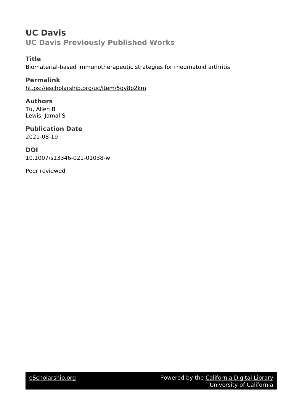 Biomaterial-Based Immunotherapeutic Strategies for Rheumatoid Arthritis