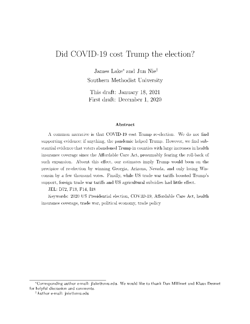 Did COVID-19 Cost Trump the Election?