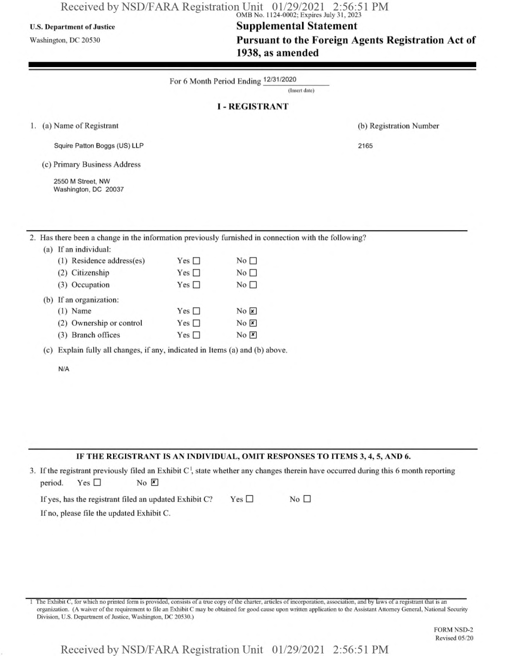 Received by NSD/FARA Registration Unit 01/29/2021 2:56:51 PM OMB No