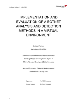 Implementation and Evaluation of a Botnet Analysis and Detection Methods in a Virtual Environment