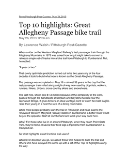 Top 10 Highlights: Great Allegheny Passage Bike Trail May 26, 2013 12:06 Am