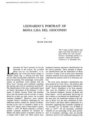 LEONARDO's PORTRAIT of MONA LISA DEL GIOCONDO 121 Do a Private Portrait for a Florentine Citizen