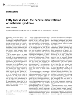 Fatty Liver Disease: the Hepatic Manifestation of Metabolic Syndrome