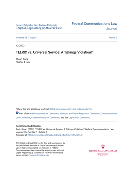 TELRIC Vs. Universal Service: a Takings Violation?