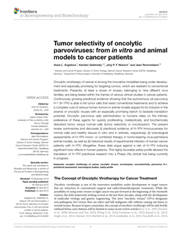 Tumor Selectivity of Oncolytic Parvoviruses: from in Vitro and Animal Models to Cancer Patients