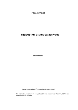 UZBEKISTAN: Country Gender Profile