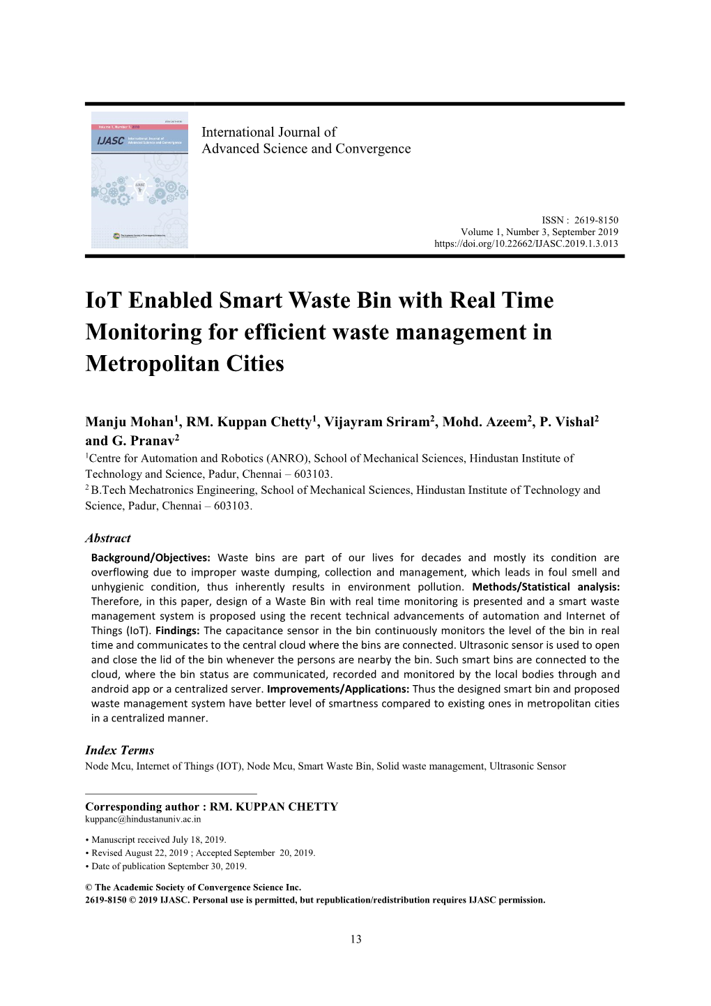 Iot Enabled Smart Waste Bin with Real Time Monitoring for Efficient Waste Management in Metropolitan Cities