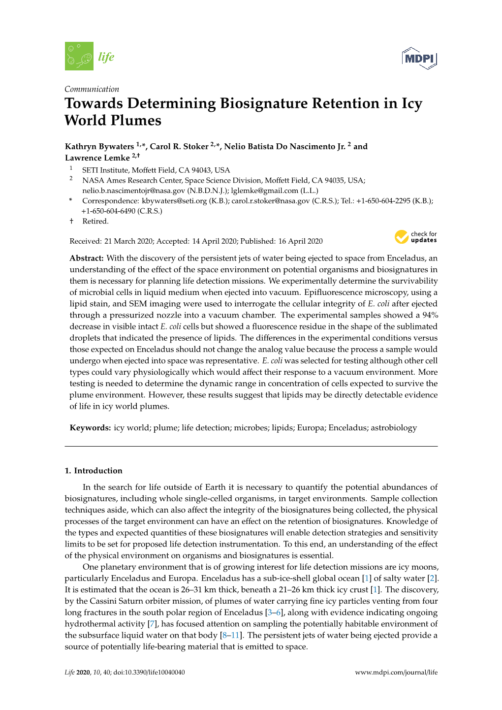 Towards Determining Biosignature Retention in Icy World Plumes