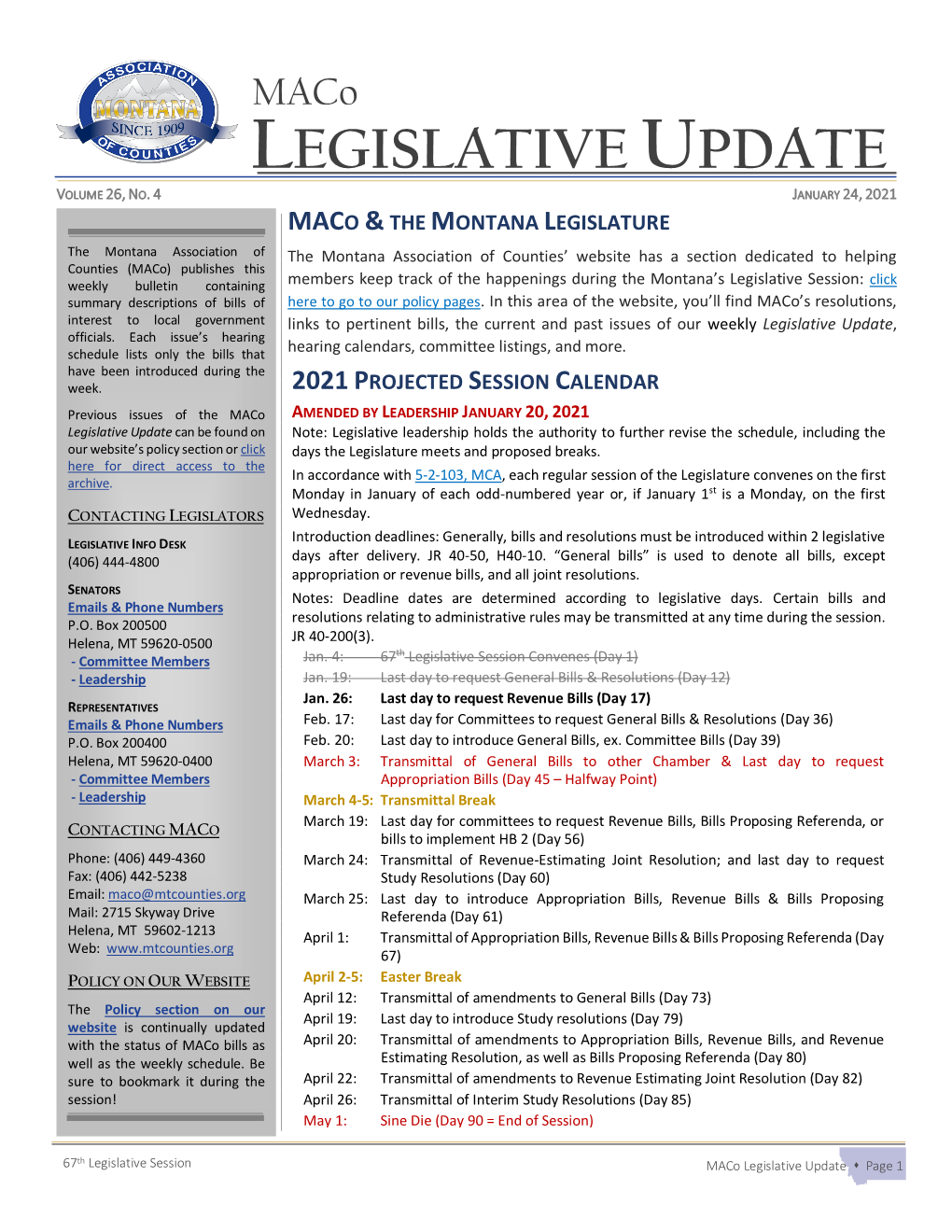 Maco LEGISLATIVE UPDATE VOLUME 26, NO