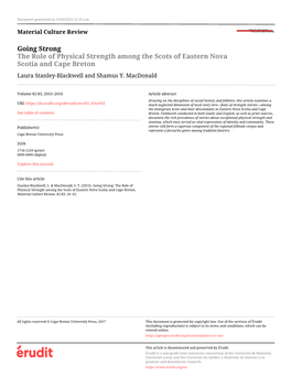 The Role of Physical Strength Among the Scots of Eastern Nova Scotia and Cape Breton Laura Stanley-Blackwell and Shamus Y