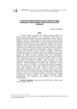 27 Mayis Darbesi Sonrasi Celal Bayar Ve Eski Demokrat Partililerin Türk Siyasi Hayatina Etkileri