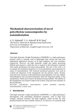 Mechanical Characterisation of Novel Polyethylene Nanocomposites by Nanoindentation