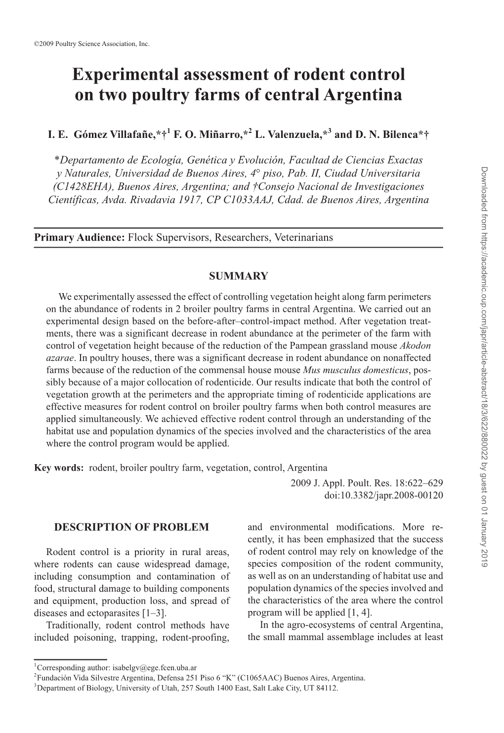 Experimental Assessment of Rodent Control on Two Poultry Farms of Central Argentina