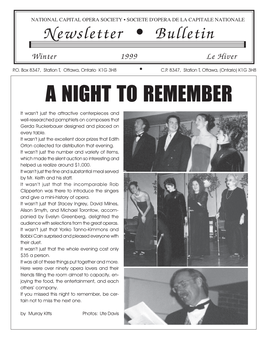 Newsletter • Bulletin a NIGHT to REMEMBER