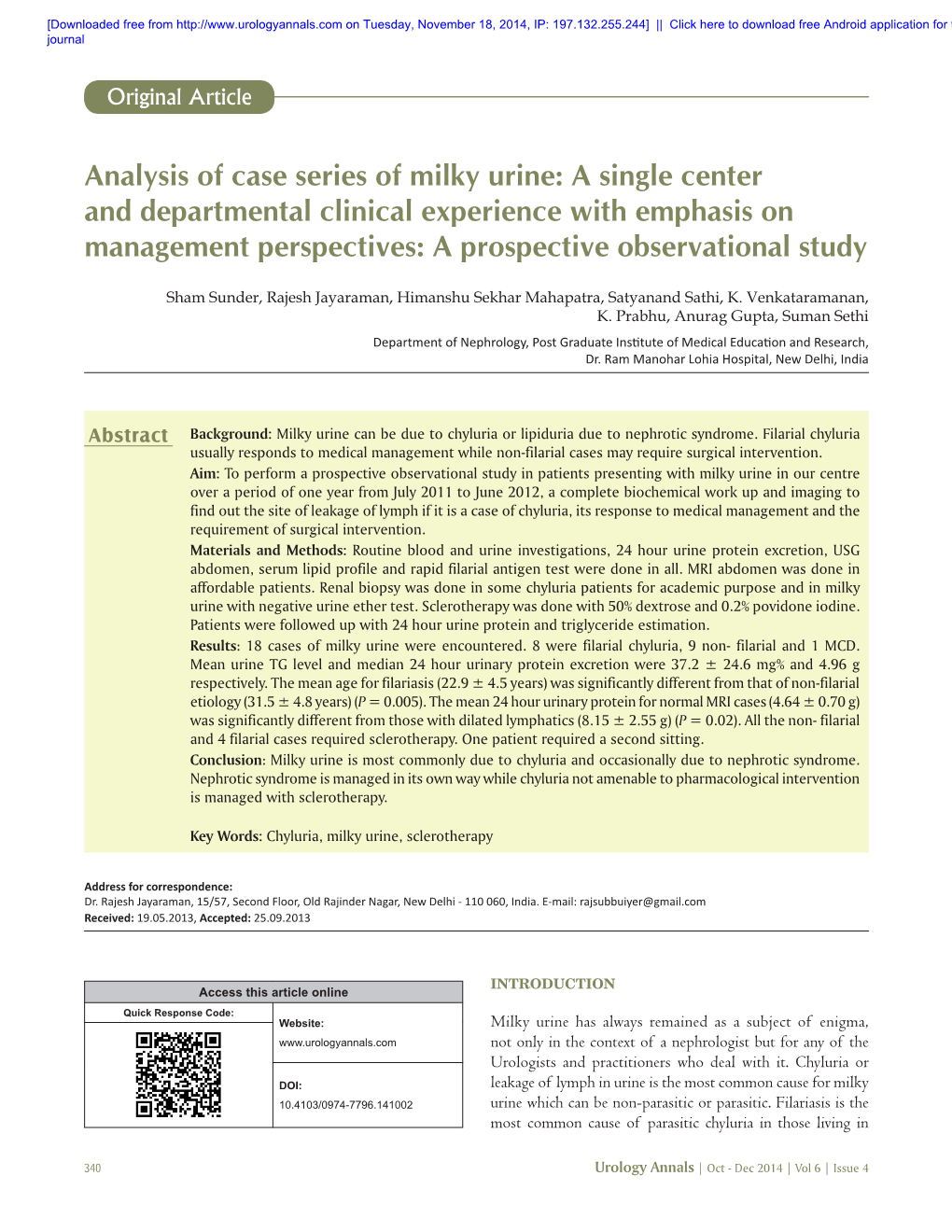 Analysis of Case Series of Milky Urine